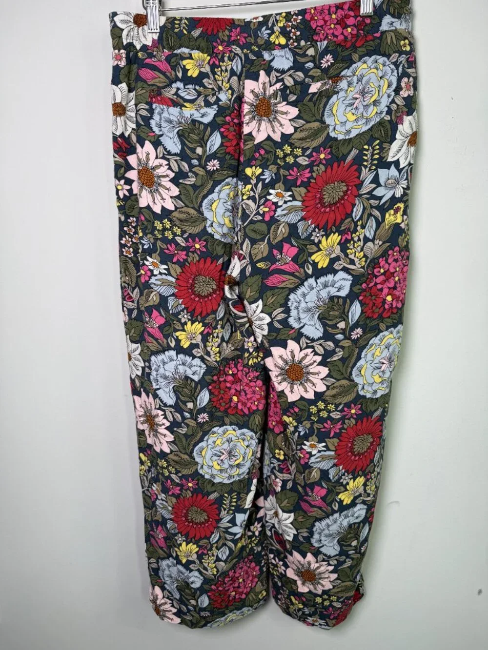 LOFT Petites Navy Floral Wide Leg Pull-On Pants Drawstring Sz MP